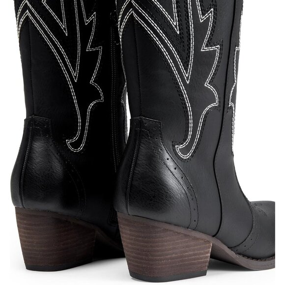 DREAM PAIRS Womens Black Cowboy Boots Wide Calf Knee High Ladies - Picture 5 of 9
